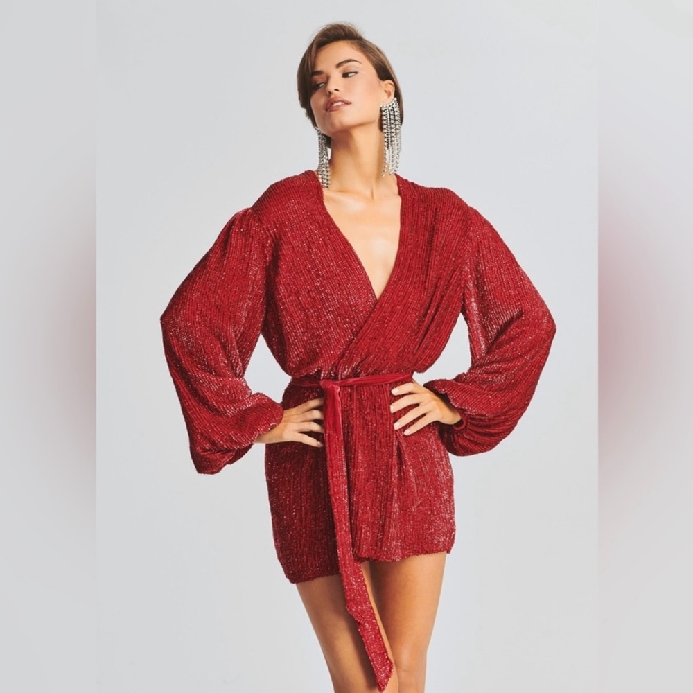 Red Sequin Robe Dress
